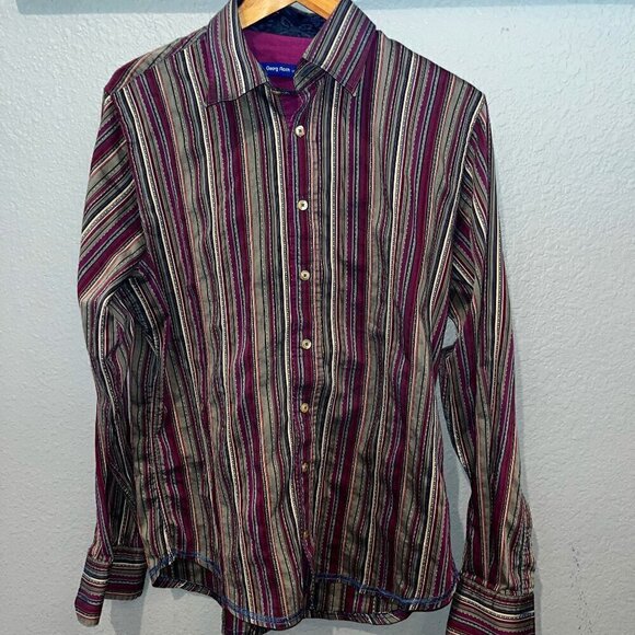 GEORG ROTH Los Angeles Fuchsia Striped Men's Shirt Contrast Collar & Cuffs Sz M - Picture 1 of 12